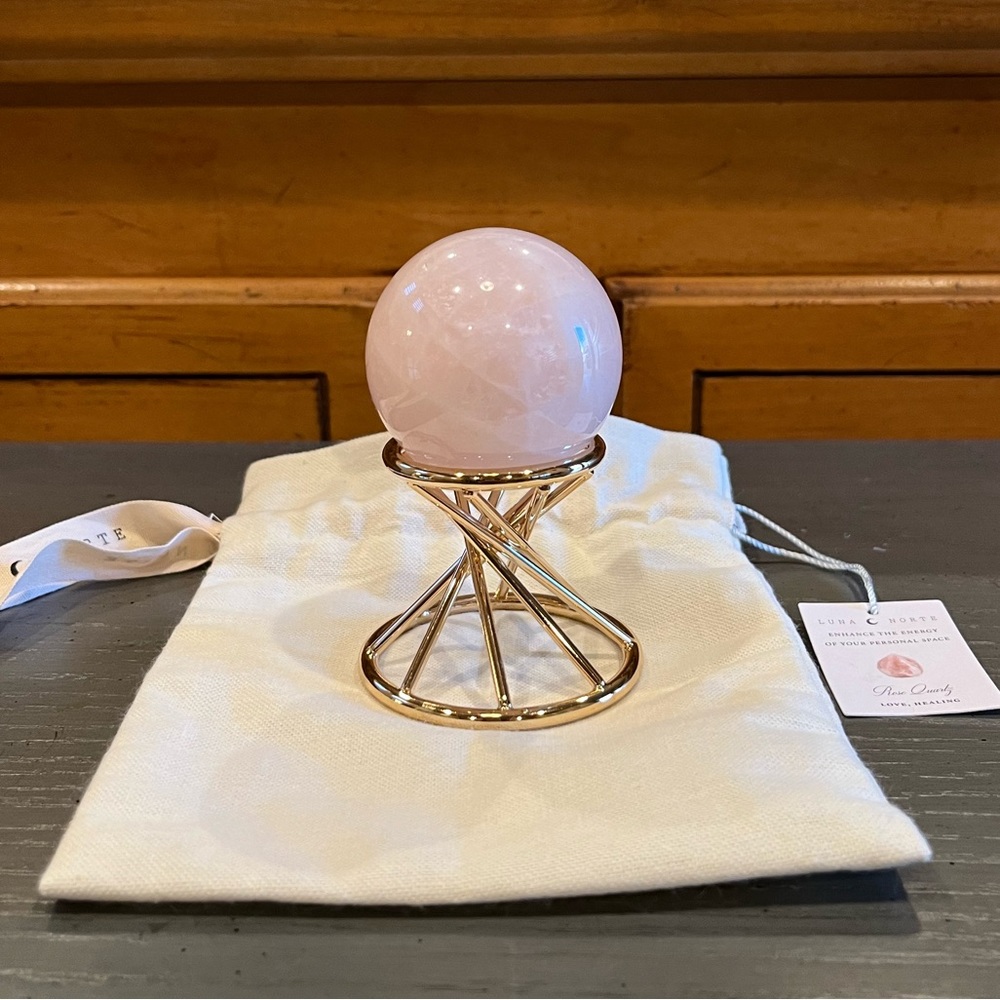 NEW Luna Norte Rose Quartz Crystal Sphere On Display Stand